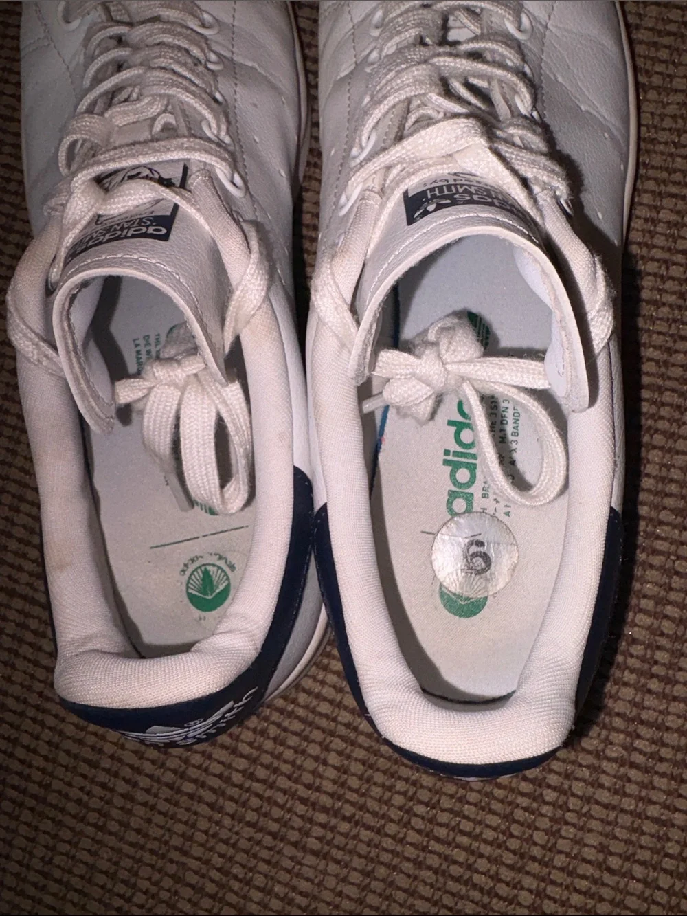 Men’s Stan Smith Size 9 Adidas White and Navy Men’s Leather Sneakers